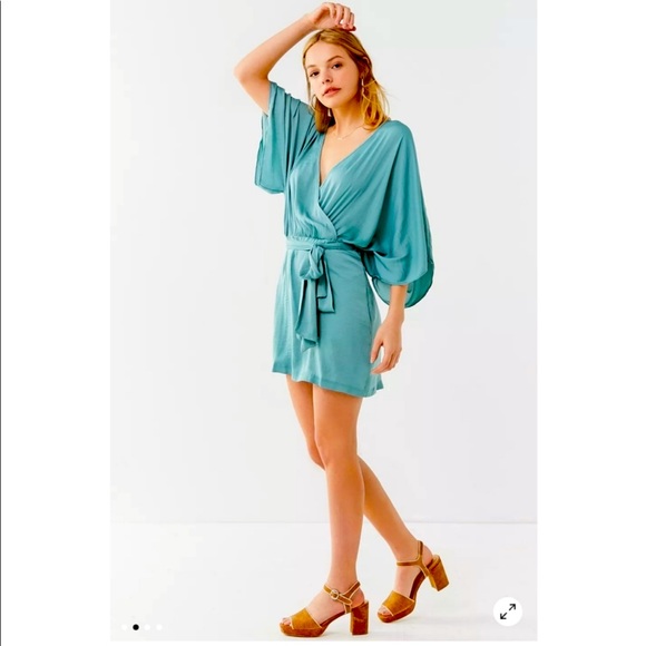 UO Serene Satin Dolman Wrap Dress - Picture 1 of 5